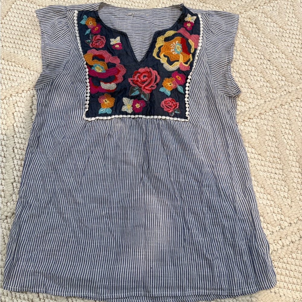 Savanna Jane Striped Blouse with Floral Embroidery